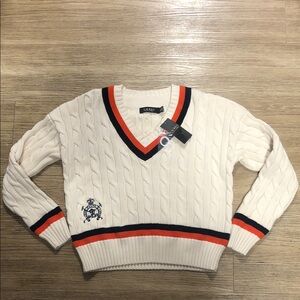New Ralph Lauren Cream cable knit V-Neck Sweater S